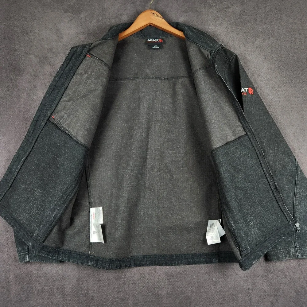 Ariat Vernon FR Work Jacket Mens Large Black Gray Flame Resistant CAT 2 10024027